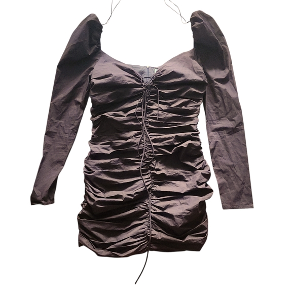 Zara Woman Studio Large Brown Ruching Draped Mini Dress Nwt - Picture 1 of 6
